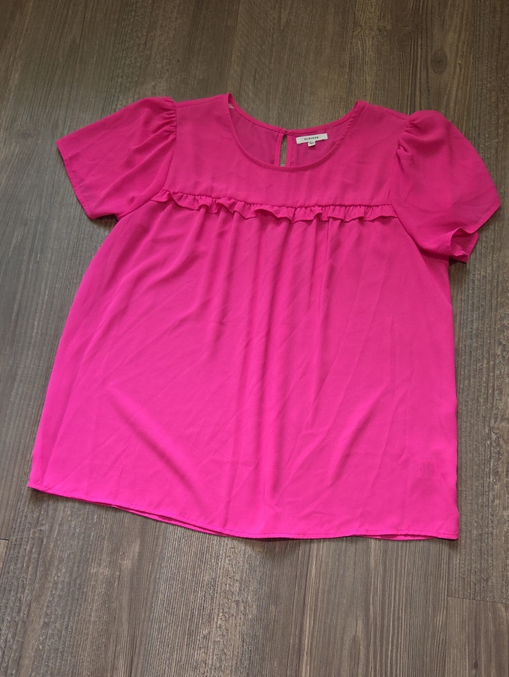 Bright Pink Pleione Short Sleeve Ruffle Yoke Top - Unbranded
